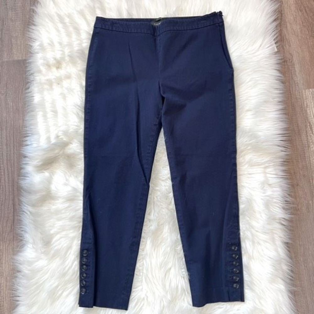 Talbots Chatham Women's Ankle Pants Side Zip Button Hem Cropped Blue Size 10